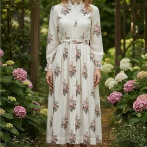 Vintage J.G. Hook High Neck Long Sleeve Dress 4 Maxi Floral Victorian Croquette